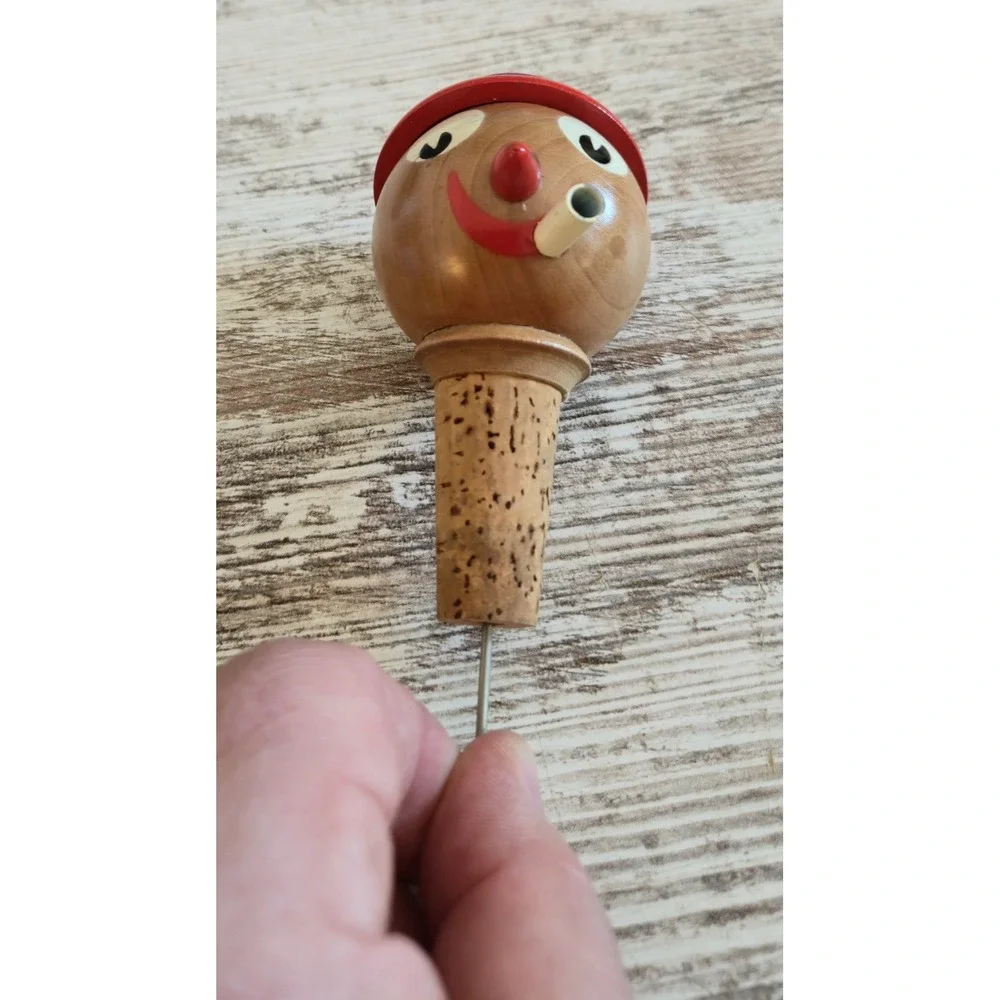 Vintage Wooden Novelty Face Bottle Stopper Funny Man Pipe Patriotic Hat Barware